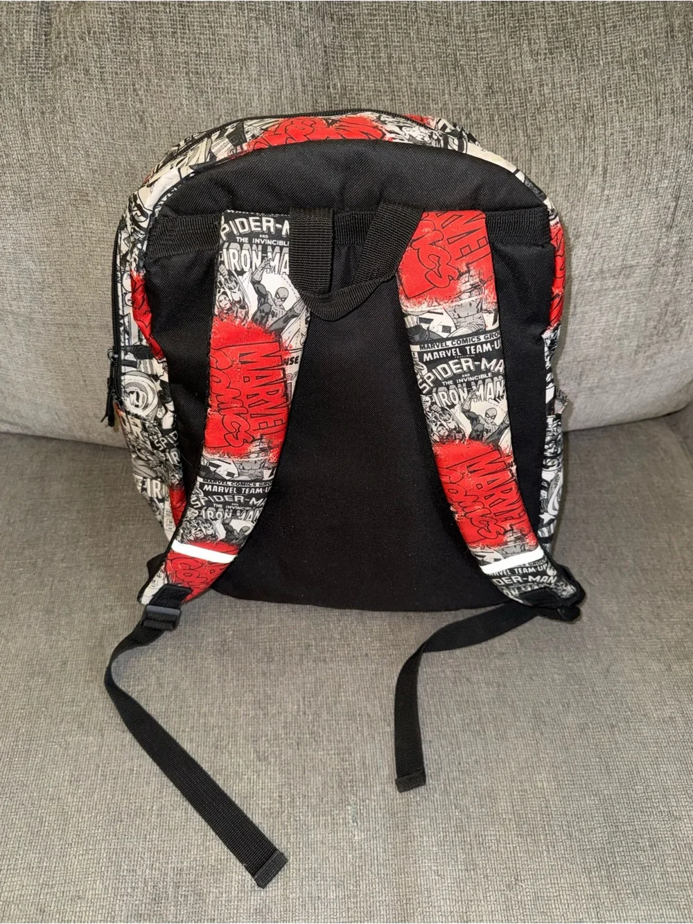 Marvel Comics Backpack Red Black White Comic Print School Book Bag Travel 16”